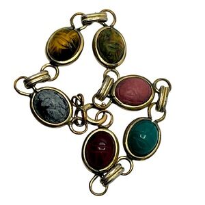 Scarab semi precious stone beetle bracelet 14k gold filled vintage
